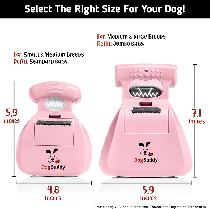 DogBuddy Pooper Scooper, Portable Dog Pooper Scooper, Poop Scooper for Small and Large Dogs, Pooper Scooper with Bag Attachment, Leash Clip and Dog Waste Bags Included (Large, Pink)