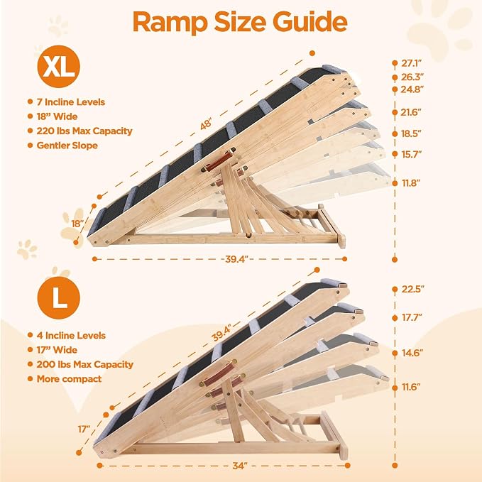 Dog Ramp for Bed - Extra Large, 18'' Wide, Gentle Slope Folding Pet Ramps for Small Large Senior Dogs to Get on High Couches & Cars, Non-Slip Rubber Surface, Holds 220lbs, 7 Adjustable Heights