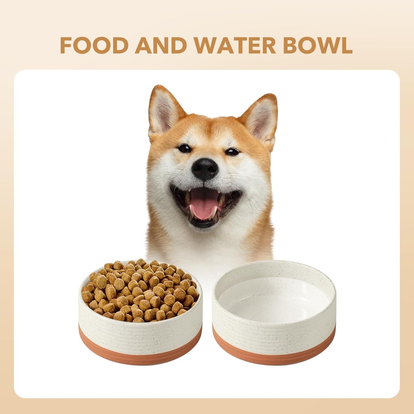 Ceramic 7.3inch Dog Bowl for Medium Breed Dogs, Anti-Slip and Weighted Pet Food and Water Dishes(Single Bowl, Vanilla White)