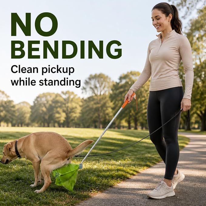 Telescopic Pet Poop Catcher - Foldable & Lightweight for Easy Carry, Long Handle No-Bend Dog Poop Scooper Compatible with Disposable Trash Bags, Compact Extendable Waste Scoop for All Breeds and Sizes