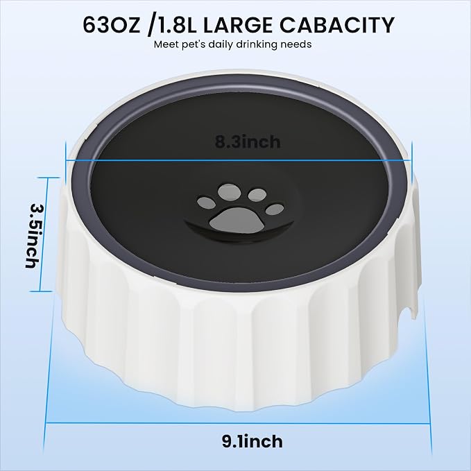Dog Small Animals Water Bowl No Spill 70oz/2L Large Capacity Dispenser Non Slip No Splash Small Animals Bowl Pet Slow Feeder No Drip Dog Water Bowl on Vehicle for Dogs and Cats - Black