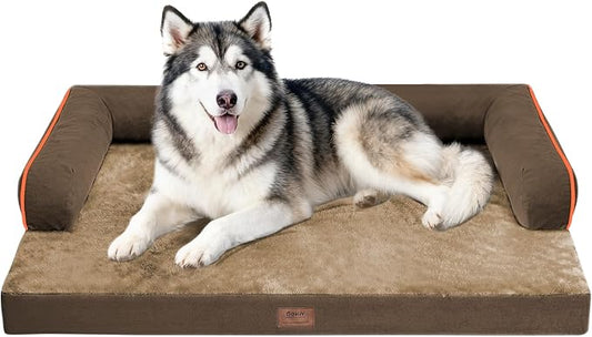 Orthopedic Waterproof Dog Bed with Bolster for Extra Large Size Dogs | Pillow Support for Neck Relief, Egg Crate Foam, Waterproof Liner, Anti-Slip Bottom, Removable Bolster Cover, 48 x 33 Inch