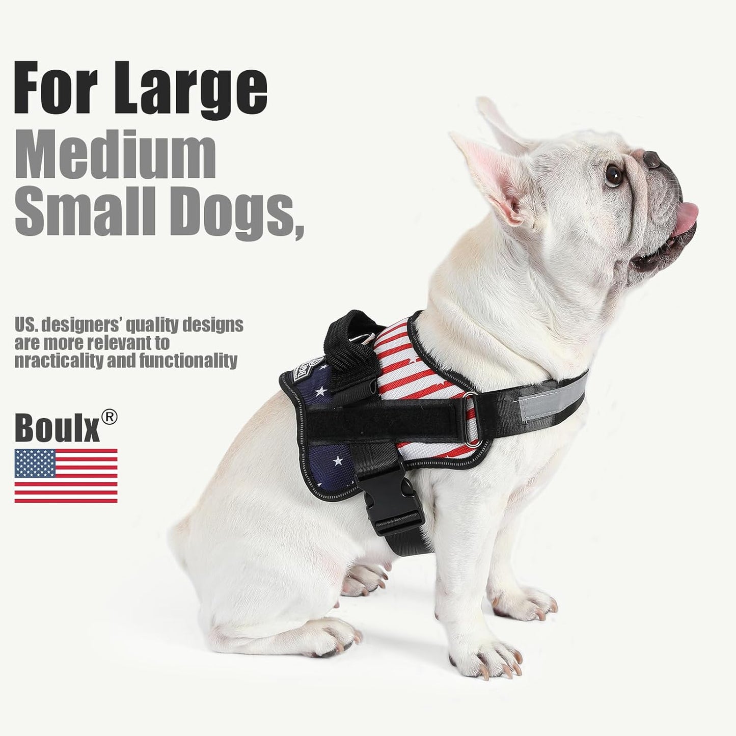 Bolux Dog Harness, No-Pull Reflective Dog Vest, Breathable Adjustable Pet Harness with Handle for Outdoor Walking - No More Pulling, Tugging or Choking (Flag, Small)