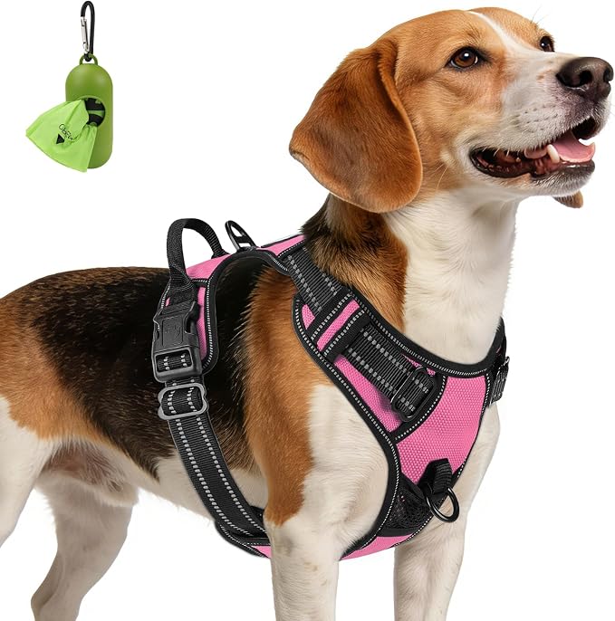 Joytale No Pull Dog Harness Medium Sized Dog, Front Clip, Pink | Grab Handle for Instant Control, Padded & Adjustable Vest, Sturdy Metal D-Rings, for Safe Training & Daily Walking