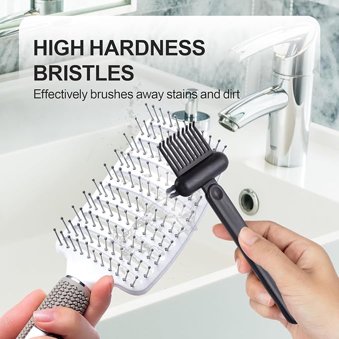 2 Pack Hair Brush Cleaning Tool, 2-in-1 Cleaner Tool, Portable Cleaning Tool Set for Brush Comb Keyboard, Remover Rake for Removing Hair Dust, Home and Salon Use(Black&White)