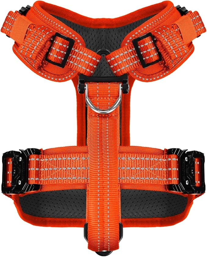 ICEFANG Dog Halter Harness with Metal Buckles,Dog Strap Vest for Small Dogs | Control Handle,Summer-Cooling,Reflective,Front Hook,Adjustable,Soft Padded,No Pull,Orange,Small