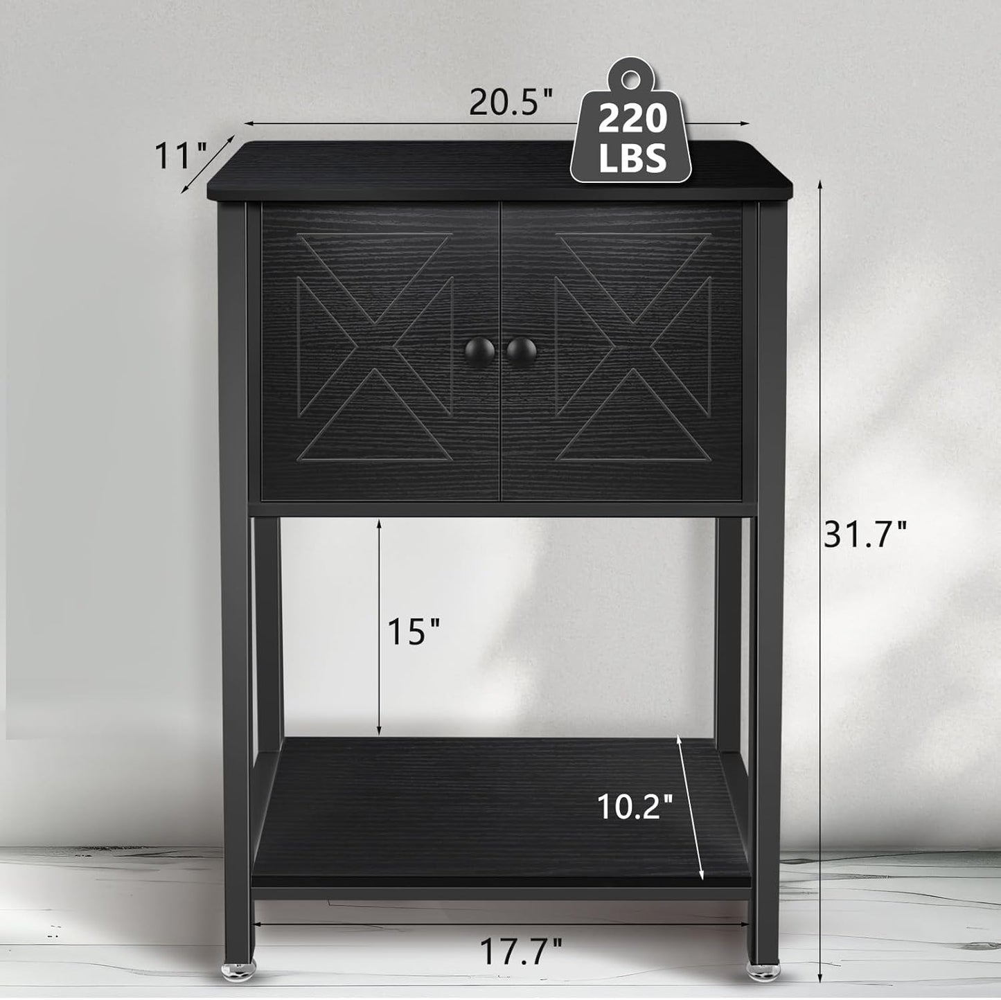 5-10 Gallon Fish Tank Stand, Heavy Duty Aquarium Stand with Cabinet & Power Outlets for Fish Tank Accessories Storage, Double Tank Stand 20.5" L* 11" W Tabletop, 220LBS Capacity Black