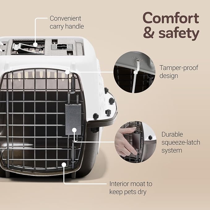 Petmate Dog Crates for Small Dogs & Cat Carriers, Two-Door Plastic Pet Kennel, Top & Front Loading, Made in USA, 19", White | Plastic pet kennel made in USA, for small pups and kittens, dual entry design, great for travel and vet trips, easy access