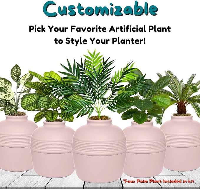 Good Pet Stuff Original Hidden Litter Box Planter, Decorative Cat Litter Enclosure with Carbon Filter, Artificial Palm Plant, Upgraded Design, Easy Clean Litter Tray, Essentials Kit, Pink Coral