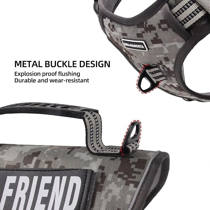 Tactical Dog Harness with Leash for Large Dogs, No Pull Adjustable Dog Harness, Reflective K9 Working Pet Vest for Walking, Training (Camouflage Grey, L)