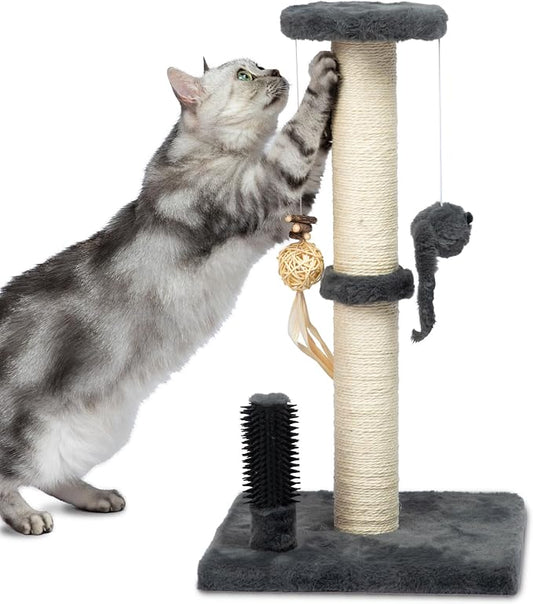 Best Pet Supplies Catify Cat Scratcher, Fun Interactive Scratchers, Posts, Poles, Claw Safe, Furniture Saver Indoor Play Support Natural Cat Behaviors Heavy Duty - Gray Scratching Post - H: 33"