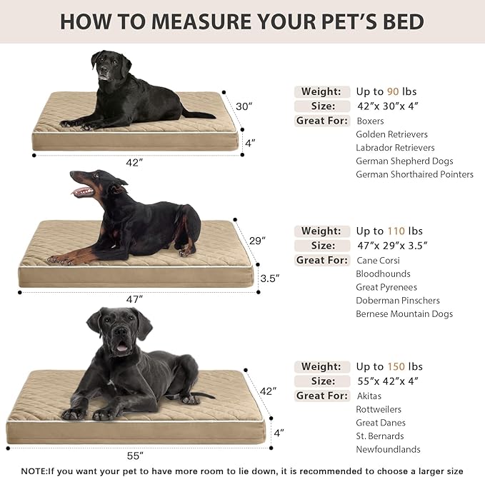 WNPETHOME Orthopedic XXL Dog Beds for Large Senior Dog Bed Comfy Sleeping | XXL Washable Waterproof Dogs Bed with Removable Cover, Multi-Needle Quilting Dogs Crate Bed for Relax , Brown 55x42 Inch