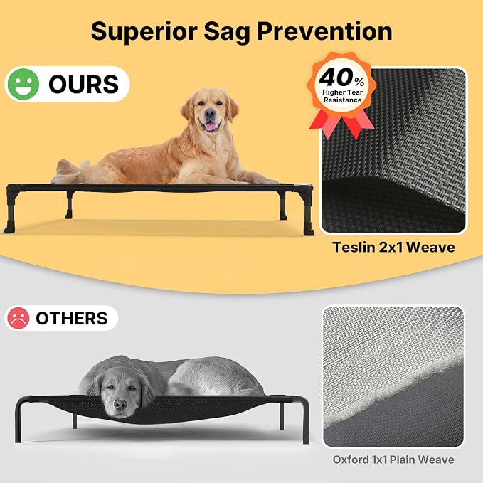 Veehoo Outdoor Elevated Dog Bed for Medium Dogs, Cooling Raised Dog Cots | Off-ground training platform, portable camping hammock, breathable mesh, easy to clean, no-tool setup, 32"x25", Black