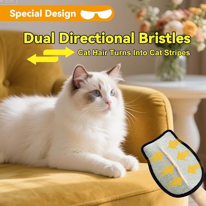 Pet Hair Removal Glove, Washable Reusable Cat Dog Fur Remover Mitt with Electrostatic Dual-Direction Surface for Couch, Sofa, Bedding, Rugs and Pet Beds(2pcs-Yellow Black)