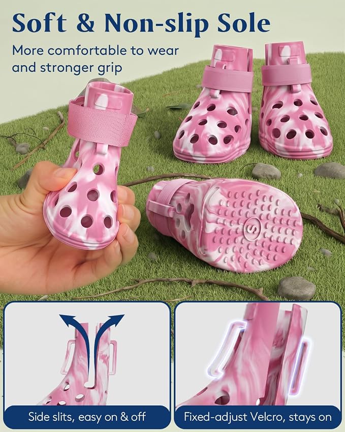 Dog Shoes for Hot Pavement, Breathable Dog Boots Paw Protectors with Adjustable Straps & Non-Slip Sole, Easy On & Off, Waterproof, Easy-Cleaning (Pink Marble, M)