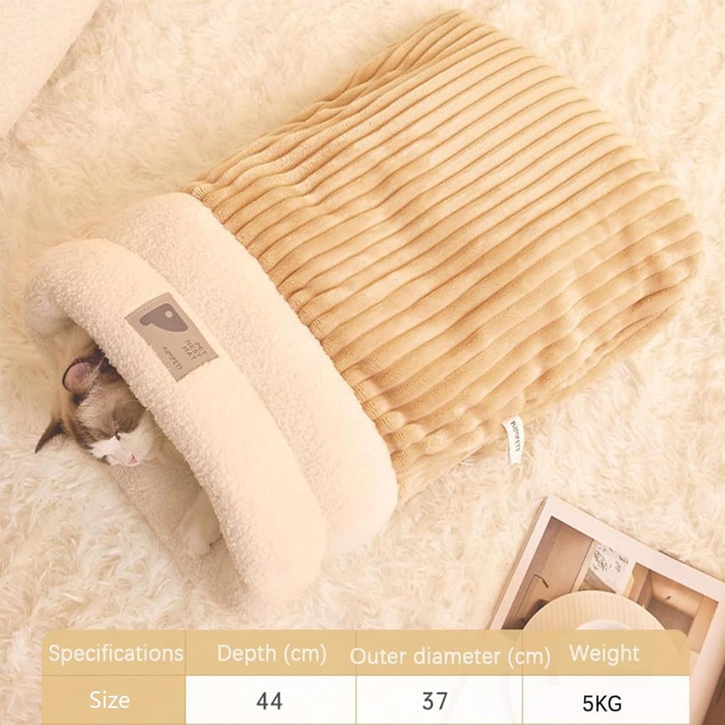 Cat Sleeping Bag - Cozy Pet Nest, Soft Fluffy Washable Bed Cave, Indoor Blanket (E)