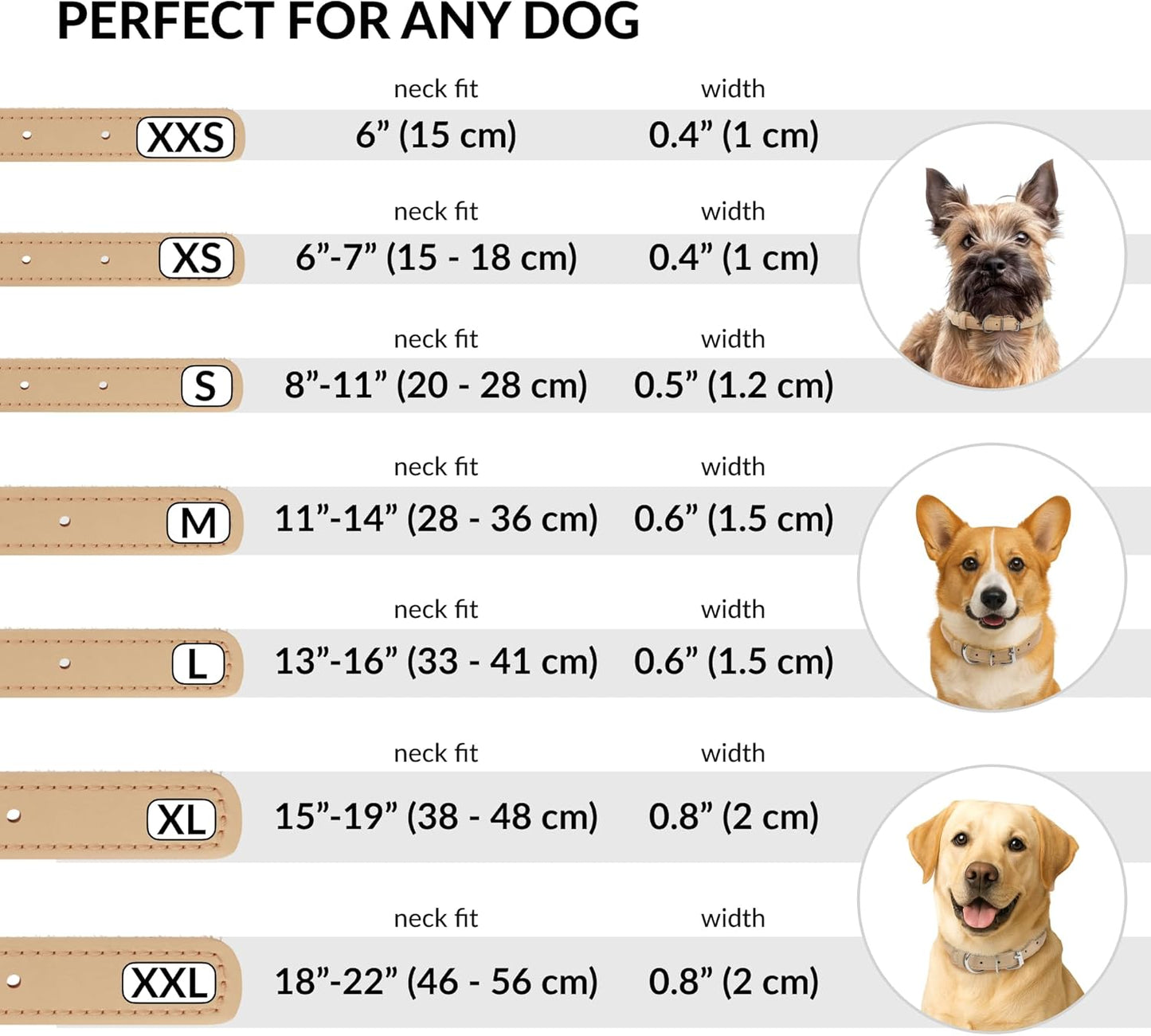 CollarDirect Rolled Leather Dog Collar, Soft Padded Round Puppy Collar, Handmade Genuine Leather Collar Dog Small Large Cat Collars 13 Colors (15-19 Inch, Beige Textured)