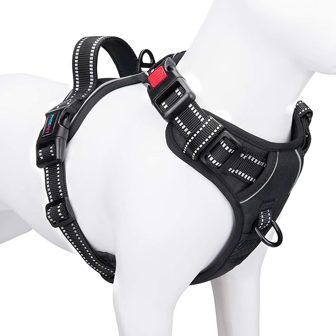 No Pull Dog Harnesses for Small Dogs Reflective Adjustable | Front Clip Vest with Handle 2 Metal Rings 3 Buckles [Easy to Put on & Take Off](XS, Black)