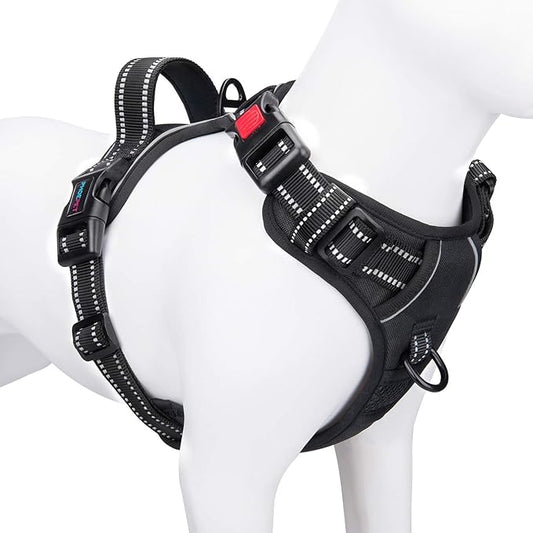 No Pull Dog Harnesses for Small Dogs Reflective Adjustable | Front Clip Vest with Handle 2 Metal Rings 3 Buckles [Easy to Put on & Take Off](XS, Black)