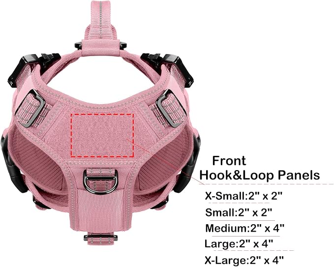ICEFANG No Pull Tactical Dog Harness for Small Dogs,Adjustable Dog Vest | Control Handle,MOLLE Panel,Front Hook,3 Leash Clips,Soft Padded,for walking training,Pink,Small