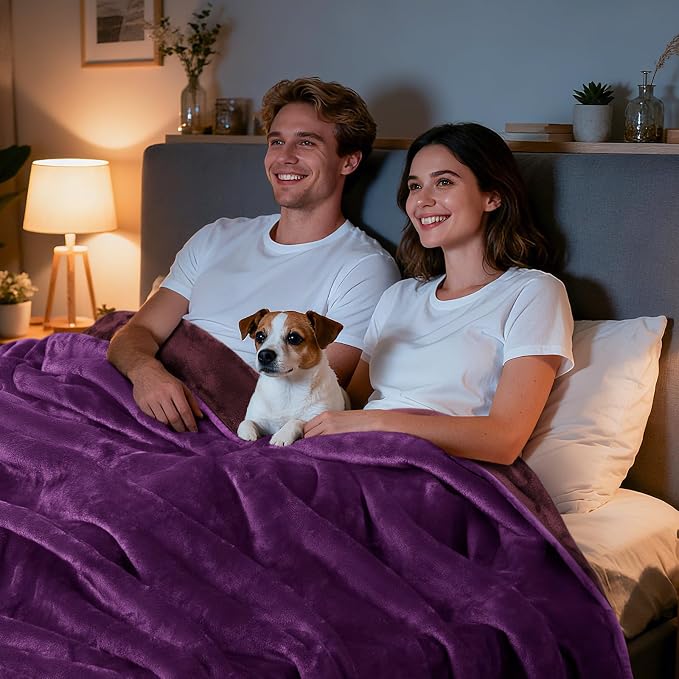 LOOBANI Waterproof Blanket for Twin Bed, Purple Throw Blanket 60" x 80" | Dog Splash Blankets for Large Dogs, Reversible Spill-Proof Couch Cover for Sofa Protection, Movie Nights, Camping, Noise Free