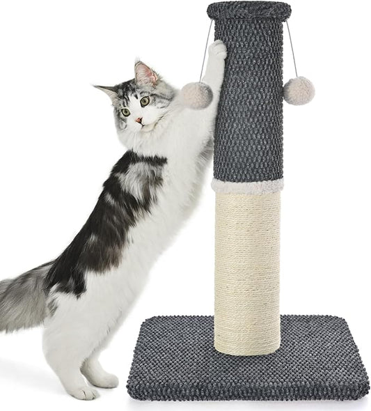 Made4Pets Cat Scratching Post with Sisal & Carpet for Indoor Cats, 23.6" | Cat Scratcher with Wide Stable Base, Interactive Hanging Toys, Ideal for Kittens, Small Cats and Everyday Indoor Play