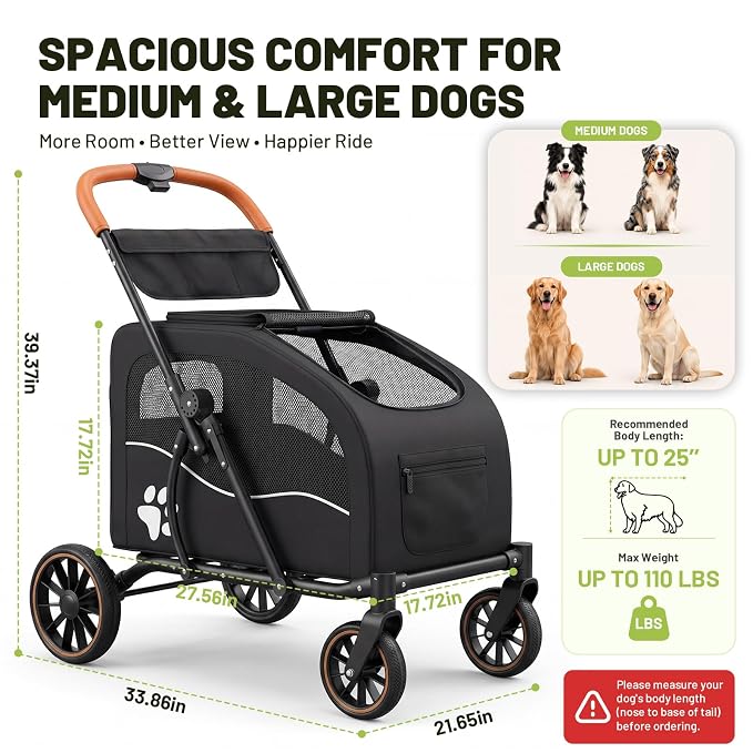 Dog Stroller for Large Dogs(up to 110lbs), Foldable Pet Stroller with Detachable & Collapsible Cabin, Dog Stroller for 2 Dogs or Multiple Cats, Spacious Dog Wagon for Large Dog & Medium Dog 20+ lbs