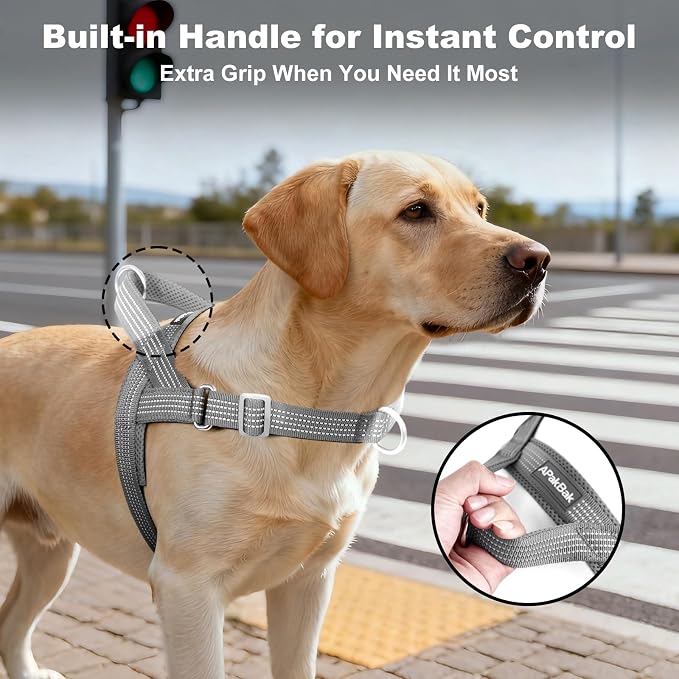 No Pull Dog Harness with Handle, Adjustable Soft Mesh Padded Vest | Reflective Walking Harness with Front Clip for Small Medium Large Dogs, Quick Fit No Escape for Training, Gray. M