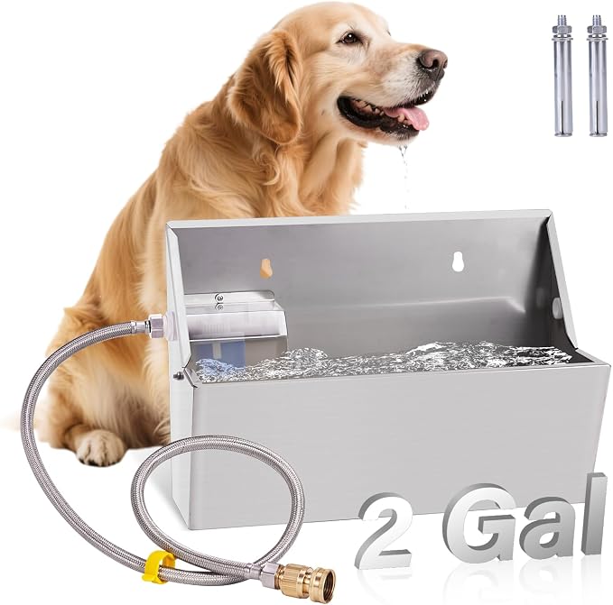 PAUQEWIE 2Gal Automatic Dog Water Bowl Dispenser Auto Fill Dog Waterer | Outdoor Livestock Water Trough for Large Breed Dog Chicken Horse, Sturdy Material, Easy To Install, Controlled by Float Valve