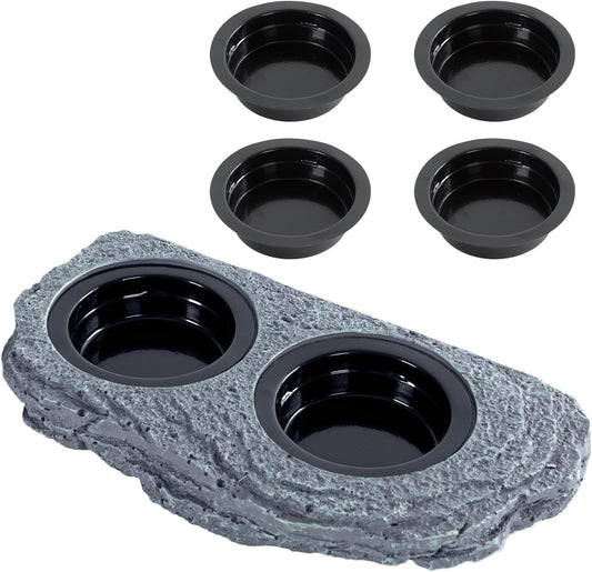 Wacool Magnetic Gecko Ledge - Double Bowl Reptile Feeding Tray with 6 Feeding Cups for Geckos, Lizards, Chameleons and Reptile Pets