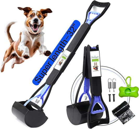 32" Pooper Scooper for Large Small Dogs and Cats, Portable Long Handle Foldable Poop Scoop,Pooper scooper for large dogs with Poop Bags for Grass and Gravel Pet Waste Pick Up