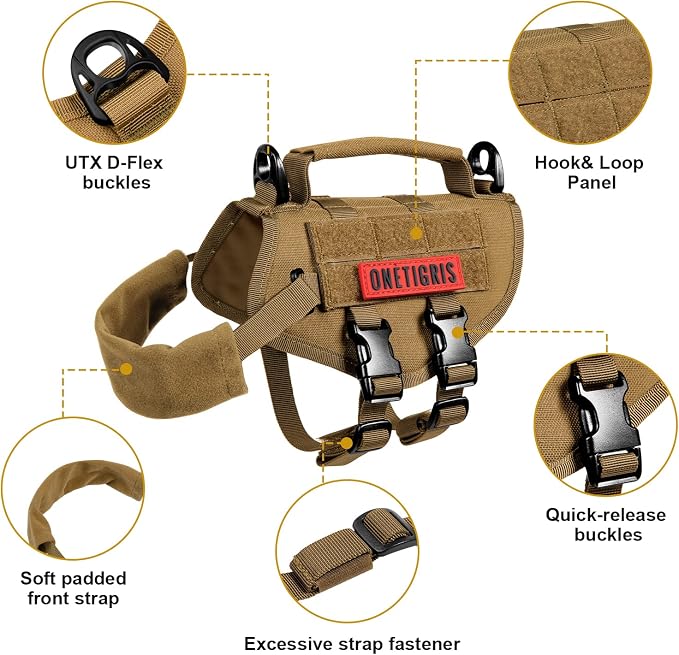 OneTigris Tactical Dog Harness XXS Puppy Vest with Vertical Handle | Tactical XXS puppy harness with vertical handle & fleece padding. Quick-release for easy on/off. Ideal for training & walks.