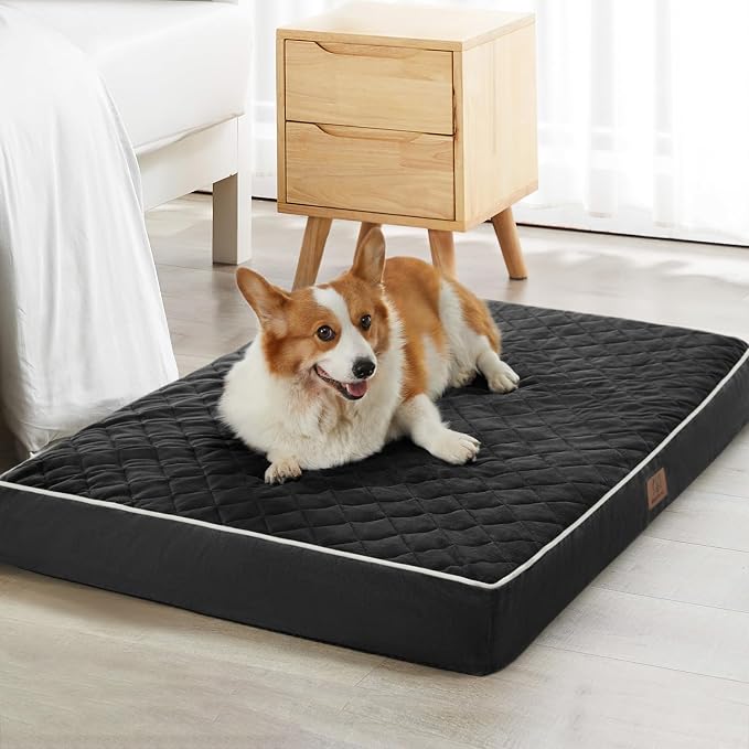 WNPETHOME Orthopedic Waterproof Extra Large Senior Dogs Bed for Comfy Sleep | XL Washable Ped Bed with Removable Cover, Multi-Needle Quilting XL Crate Bed for Large Sized Dog Relax, Black 42x30 Inch