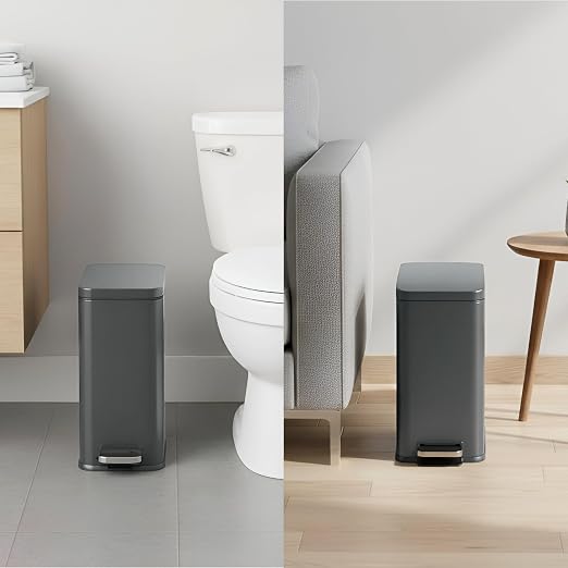 iTouchless 3 Gal Nursery Bin | Step Pedal Diaper Trash Can | Matte Grey | Wall-Hugger Shape Fits Narrow Gaps | Whisper-Quiet AirNova Damper | Matte Coating Resists Prints | Removable Liner Bucket