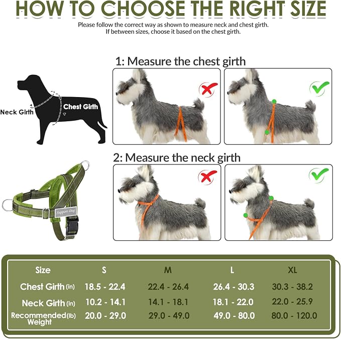 SlowTon No Pull Dog Harness with Front Clip - Heavy Duty, Soft Padded | Neck & Chest Adjustable, Tactical Pet Vest and Leash Set for Large Medium Sized Dogs, for Easy Walk & Training, Green M