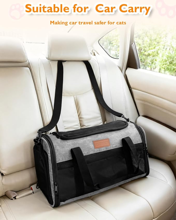 PETUX Airline Approved Pet Carrier for Small Cats up to 12 lb, 17x11x9.5 in | Underseat, Top & Side Entry, TSA‑Friendly, Soft Sided Cat Carrier with Breathable Anti-Scratch Mesh for Travel & Vet, Grey