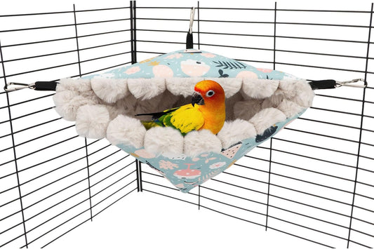 Wontee Bird Nest House Winter Warm Hanging Hammock Bird Bed Snuggle Hut for Parakeets Budgies Caique Conures Cockatiels (Large, Blue)