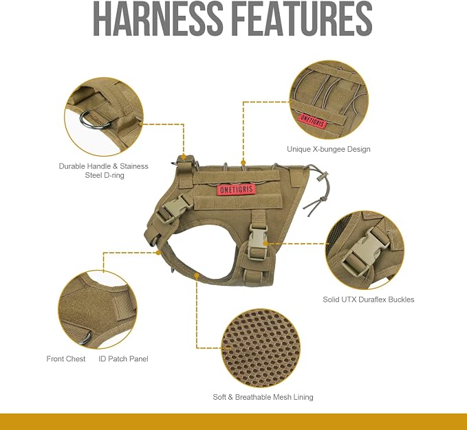 OneTigris Tactical Dog Harness with Handle No-Pull Adjustable for Small Dog | Military 1000D Pullable Nylon, Service Dog Vest with Hook & Loop Panels, Easy On & Off for Walking Hiking Training Brown XXS