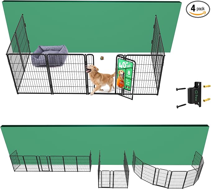 FXW Homeplus Indoor Dog Playpen with Fence-to-Wall Anchors, 40" H, 8 Panels | Calm Indoor Play Area, 4 Wall Anchors for Flexible Boundaries, for Medium & Large Dogs, Patented
