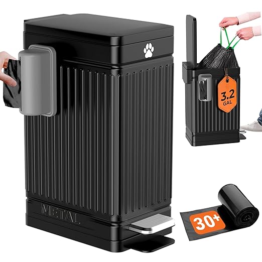 Pupzle Dog Poop Trash Can Outside, 3.2 Gal Outdoor Dog Poop Trash Can | Metal, Waste Container with Pedal, Garbage Poop Bin, Poo Bucket Outdoor with Lid for Backyard Odor Control, 30 Bags