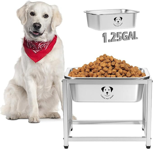 Elevated Dog Water Bowl, Stainless Steel Dog Bowl for Medium Large Dogs, Easy to Clean and Assemble for Outdoor Use 1.25 Gallons Bowl with Full Metal Stand Raised 10.23"