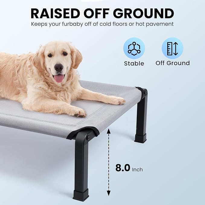 Elevated Dog Bed, Cooling Raised Pet Cot with Chew Proof Mesh Fabric and Steel Frame, Portable Dog Cot Bed with No-Slip Rubber Feet, 60 in