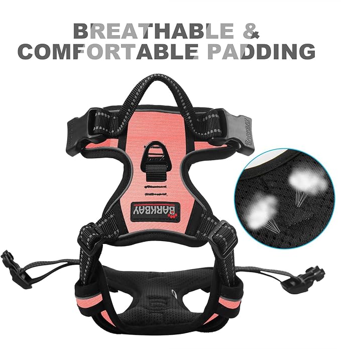 BARKBAY Dog Harness No Pull for Medium Sized Dog Front Back Clips,Dog Vest | Soft Padded No Choke With Handle,Easy On&Off,Adjustable Reflective For Walking Training Running(Light Pink,M)