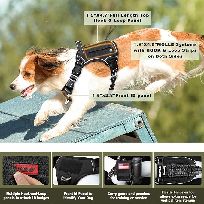 Tactical Dog Harness Large,Military Service Weighted Dog Vest Harness Working Dog MOLLE Vest with Loop Panels,No-Pull Training Harness with Leash Clips for Walking Hiking Hunting(Black,M)