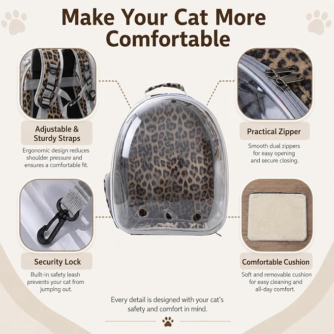 Expandable Cat Carrier Backpack for Cats & Dogs, Bubble Window Pet Travel Backpack with Breathable Mesh, Anti-Collapse Structure, Side Door, Safety Leash, for Vet Visits, Hiking, Outdoor, Animal