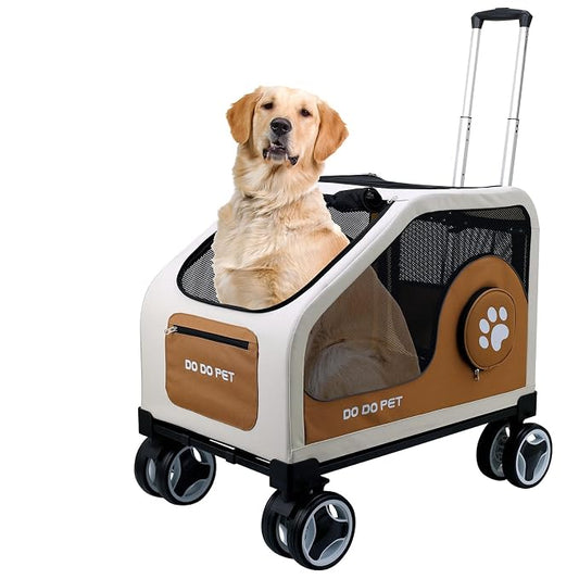 3-1 Dog Stroller for Medium Dogs,Collapsible Soft Dog Travel Crate with Metal Frame for Car Travel,Pet Stroller with Removable Carrier for Pets Up to70LBS(Brown)