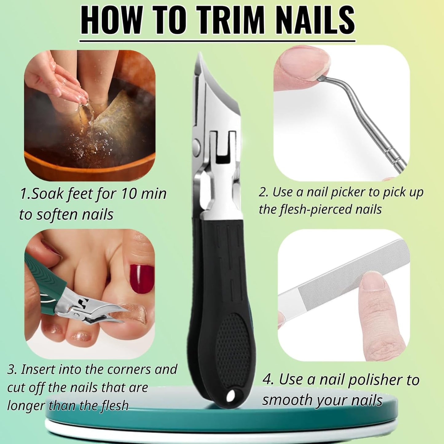 3Pc/Set Eagle Beak Beveled Nail Clippers, Eagle Beak Nail Clippers for Thick Nails, Long Handle Wide Jaw Opening Anti-Splash Slanted Nail Clipper for Men&Women (Black)