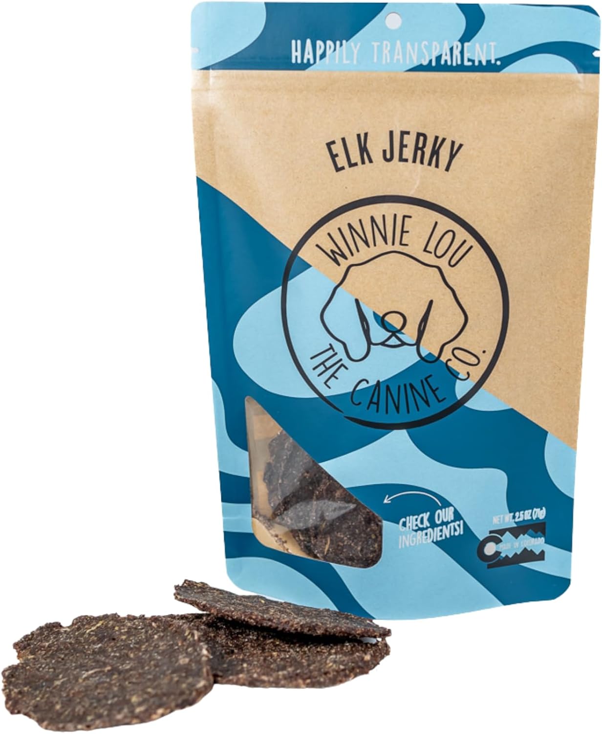 Winnie Lou Elk Jerky Dog Treats – Limited Ingredient, Human Grade, Training Treats for Small, Medium & Large Dogs, Made in USA (1 Pack)