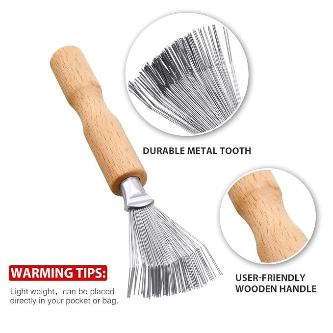 Boao 2 Pack Hair Brush Cleaning Tool,2-in-1 Comb Rake and Brush Cleaner for Removing Hair,Dust and Buildup,Mini Hairbrush Accessory for Home&salon(Black Color,Wooden Handle Rake)