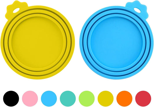 2 Pack Pet Food Cans Lids, Silicone Food Can Covers for Dog and Cat, BPA Free/Food Safe/Universal, One Fit Most Standard Size Food Can Top Yellow/Blue